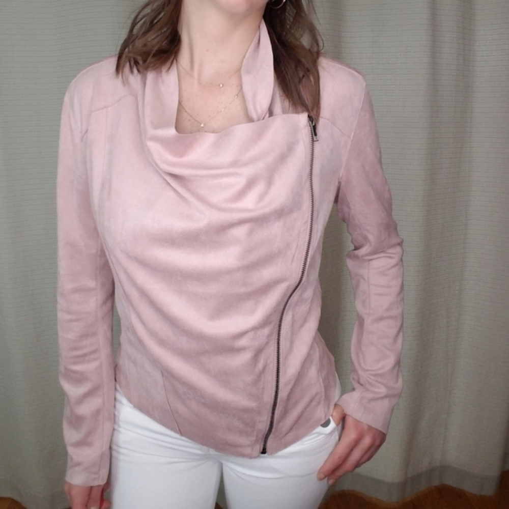 DO+BE Women's Pink Faux Suede Drape Front Asymmetrical Jacket